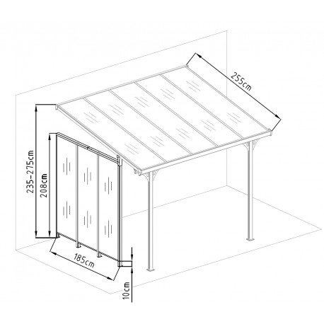 Seitenwand aus Aluminium und 4 mm PC für Terrassenüberdachung weiß 2,5m X-METAL