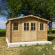 Gartenhaus aus Massivholz 398x398cm PLUS 28mm, vorbehandelt braun getönt Gardy Shelter