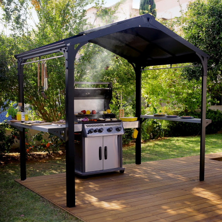Grillpavillon AUSTIN 180x224cm aus schwarzem Aluminium und grauem Polycarbonat – Canopia by Palram