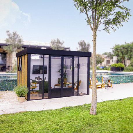 Gartenstudio Copenhagen 10,1m² aus Aluminium und WPC – Dreifachisolierung – Canopia by Palram