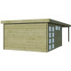 Gartenhaus Moderne 17,39m² + 400cm Anbau aus 44mm behandeltem Holz mit Doppelglastür+2 Fenstern - Gardenas