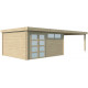 Gartenhaus Moderne 17,39m² + 400cm Anbau aus 44mm Massivholz mit Doppelglastür+2 Fenstern - Gardenas