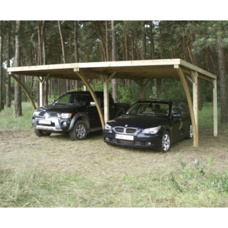Doppelcarport Capri 30,32m² aus druckimprägniertem Holz und Dach aus Wellplatten- Gardenas