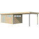 Gartenhaus Kasuko XL 14,31m² + Anbau 400cm aus 28mm Massivholz mit Alu-Eckprofilen mit Tür + 2 Fenstern - Gardenas
