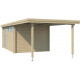 Modernes Gartenhaus Oregon 13,51m² + 300cm Anbau aus 28mm Massivholz mit Doppelglastür + Fenster - Gardenas