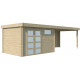 Gartenhaus Moderne 11,84m² + 400cm Anbau aus 44mm Massivholz mit Doppelglastür+2 Fenstern - Gardenas