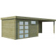 Gartenhaus Moderne 11,84m² + 400cm Anbau aus 44mm behandeltem Holz mit Doppelglastür+2 Fenstern - Gardenas