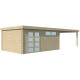 Gartenhaus Moderne 21,09m² + 400cm Anbau aus 44mm Massivholz mit Doppelglastür+2 Fenstern - Gardenas