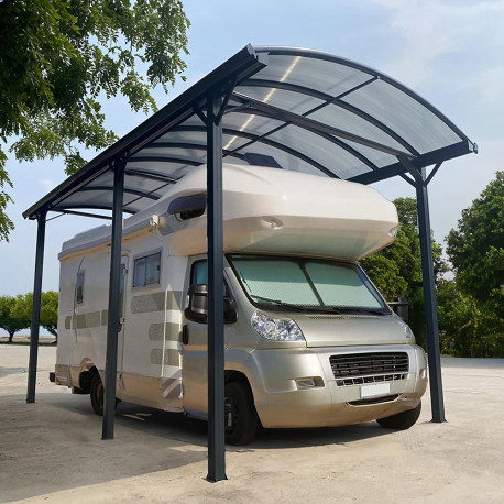 Hoher Carport 3,59x5,10m anthrazit aus Aluminium und 6mm Polycarbonat - X-Metal