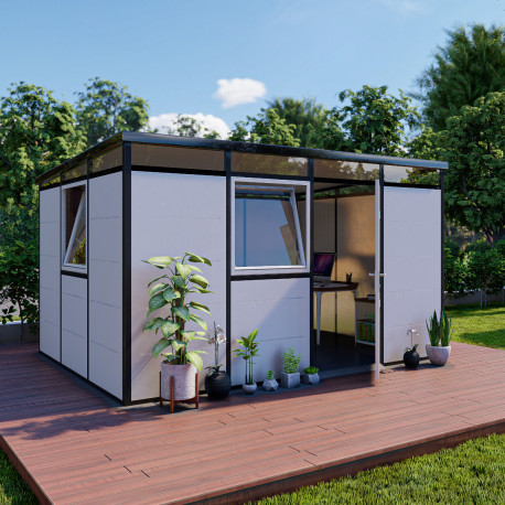 Modulares Gartenhaus isoliert 4x3m mit schwarzen Profilen - inkl. Fußboden - Everbox