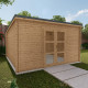 Gartenhaus mit Flachdach und Metallziegeln PENTY - 28mm Holzbohlen behandelt - Gardy Shelter