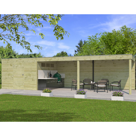 Gartenhaus Qube + Anbau 27m² aus 27mm druckimprägniertem Holz - Gardenas
