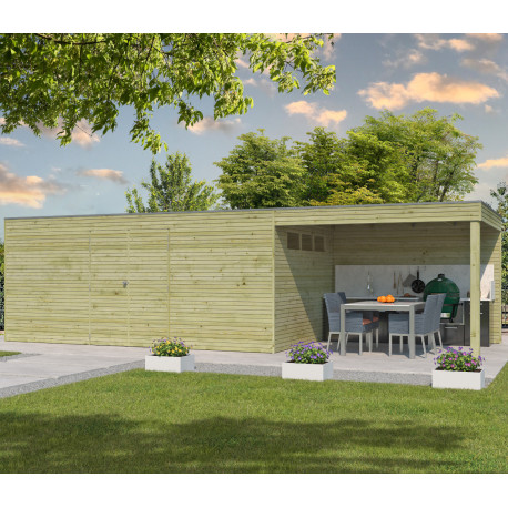 Gartenhaus Qube + Anbau 24,3m² aus 27mm druckimprägniertem Holz - Gardenas