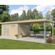 Gartenhaus Kasuko M 11,36m² + 400cm Anbau aus 28mm Massivholz mit Alu-Eckprofilen mit Tür + 2 Fenstern - Gardenas