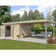 Gartenhaus Kasuko M 11,36m² + 400cm Anbau aus 28mm Massivholz mit Alu-Eckprofilen mit Tür + 2 Fenstern - Gardenas