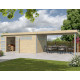 Gartenhaus Kasuko XL 14,31m² + Anbau 400cm aus 28mm Massivholz mit Alu-Eckprofilen mit Tür + 2 Fenstern - Gardenas