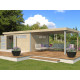 Gartenhaus Kasuko XXL 18,67m² + Anbau aus 28mm Massivholz mit Alu-Eckenprofilen + Tür und 2 Fenstern - Gardenas