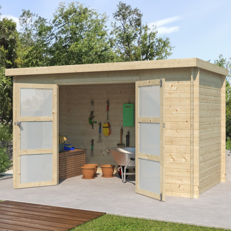 Modernes Gartenhaus Nyborg 6,36m² aus 19mm Massivholz mit Doppelglastür - Gardenas