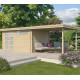 Modernes Gartenhaus Oregon 13,51m² + 300cm Anbau aus 28mm Massivholz mit Doppelglastür + Fenster - Gardenas