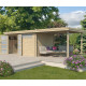 Modernes Gartenhaus Oregon 13,51m² + 300cm Anbau aus 28mm Massivholz mit Doppelglastür + Fenster - Gardenas