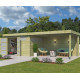 Gartenhaus Moderne 11,84m² + 400cm Anbau aus 44mm behandeltem Holz mit Doppelglastür+2 Fenstern - Gardenas