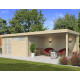 Gartenhaus Moderne 13,8m² + 400cm Anbau aus 44mm Massivholz mit Doppelglastür+2 Fenstern - Gardenas