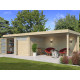 Gartenhaus Moderne 13,8m² + 400cm Anbau aus 44mm Massivholz mit Doppelglastür+2 Fenstern - Gardenas