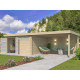 Gartenhaus Moderne 17,39m² + 400cm Anbau aus 44mm Massivholz mit Doppelglastür+2 Fenstern - Gardenas