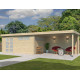 Gartenhaus Moderne 16,74m² + 400cm Anbau aus 44mm Massivholz mit Doppelglastür+2 Fenstern - Gardenas