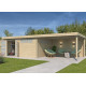 Gartenhaus Moderne 21,09m² + 400cm Anbau aus 44mm Massivholz mit Doppelglastür+2 Fenstern - Gardenas