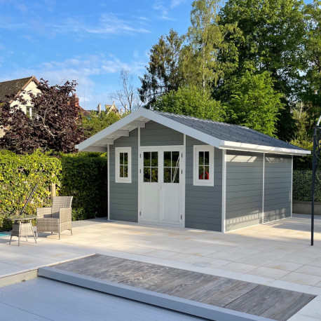 Gartenhaus aus WPC 28mm, hellgrau, 384x384cm PREMIUM - Woodlife Garden