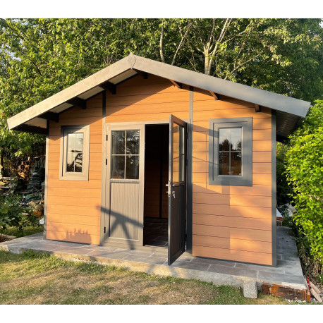 Gartenhaus aus WPC 28mm, Holzoptik braun, 384x279cm PREMIUM - Woodlife Garden