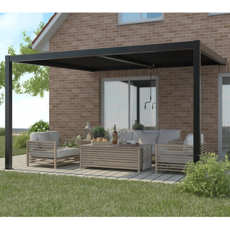 Anlehn-Pavillon mit Lamellendach aus Aluminium 4x3m graphitschwarz - X-METAL