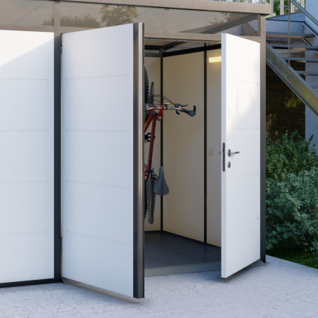 Weiße Doppeltür als Ersatz für Einzeltür, schwarzer Rahmen - Everbox