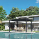 Pavillon mit Lamellendach aus Aluminium freistehend + motorisiert DOBLA mit doppelten Lamellen in Graphitschwarz 4x3m - X-METAL