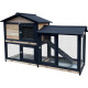 Kleintierstall aus thermobehandeltem FSC-Holz mit Freilaufgehege 147x53x92cm für 4 Kaninchen oder Nagetiere - Shelty Pet