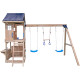 Spielplatz aus thermobehandeltem Holz MAMMOUTH mit 2 Schaukeln, 1 Trapez und 1 Rutsche - Abracadaprout