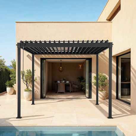 Pavillon mit Lamellendach STEEL aus verzinktem Stahl freistehend in Anthrazit 3x3m - X-METAL