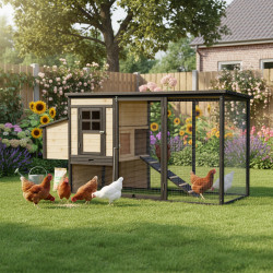Hühnerstall aus thermobehandeltem FSC-Holz 200x75,5x103cm mit Bitumen-Dach für 4 bis 5 Hühner - Shelty Pet