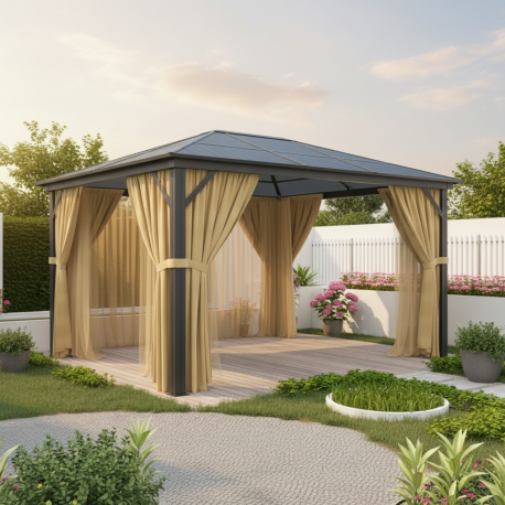 Pavillon 300x395cm aus anthrazitem Alu und Polycarbonat - X-METAL