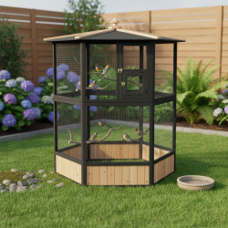 Vogelvoliere aus thermobehandeltem FSC-Holz Durchm. 150cm x H.164cm - Shelty Pet