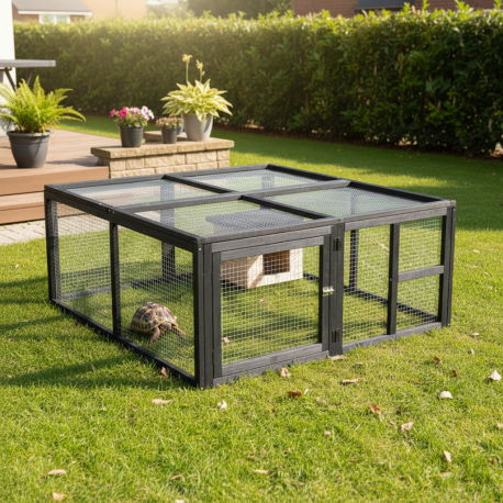 Schildkrötengehege aus thermobehandeltem FSC-Holz 120x110x50cm + Unterstand - Shelty Pet