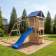 Spielplatz aus thermobehandeltem Holz MAMMOUTH mit 2 Schaukeln, 1 Trapez und 1 Rutsche - Abracadaprout