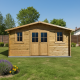 Gartenhaus aus Massivholz 398x398cm PLUS 28mm, vorbehandelt braun getönt Gardy Shelter