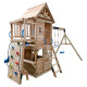 Spielplatz aus thermobehandeltem Holz BISON mit 2 Schaukeln, 1 Trapez und 1 Rutsche - Abracadaprout