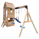 Spielplatz aus thermobehandeltem Holz BISON mit 2 Schaukeln, 1 Trapez und 1 Rutsche - Abracadaprout