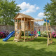 Spielplatz aus thermobehandeltem Holz BUFFALO mit 2 Schaukeln, 1 Trapez und 1 Rutsche - Abracadaprout