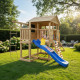 Spielplatz aus thermobehandeltem Holz BUFFALO mit 2 Schaukeln, 1 Trapez und 1 Rutsche - Abracadaprout