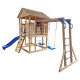 Spielplatz aus thermobehandeltem Holz BUFFALO mit 2 Schaukeln, 1 Trapez und 1 Rutsche - Abracadaprout