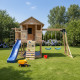 Spielplatz aus thermobehandeltem Holz BUFFALO mit 2 Schaukeln, 1 Trapez und 1 Rutsche - Abracadaprout